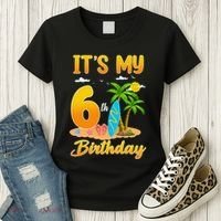 ItS My 6th Birthday Surfing Beach Theme 6 Year Old Women's T-Shirt thumb 3