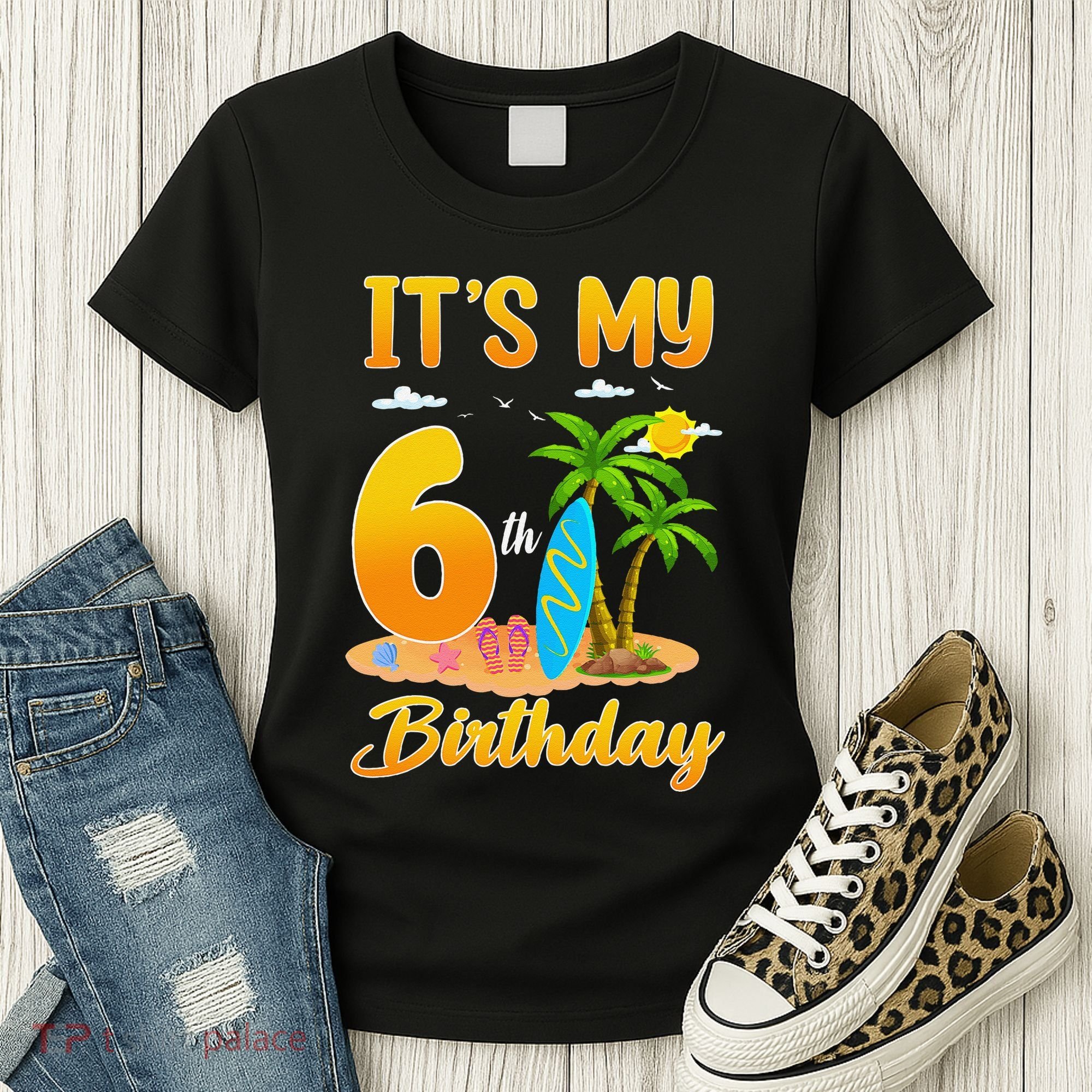 ItS My 6th Birthday Surfing Beach Theme 6 Year Old Women's T-Shirt