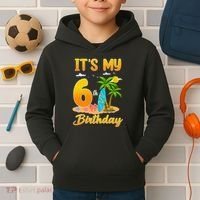 ItS My 6th Birthday Surfing Beach Theme 6 Year Old Kids Hoodie thumb 2