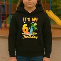ItS My 6th Birthday Surfing Beach Theme 6 Year Old Kids Hoodie thumb 3