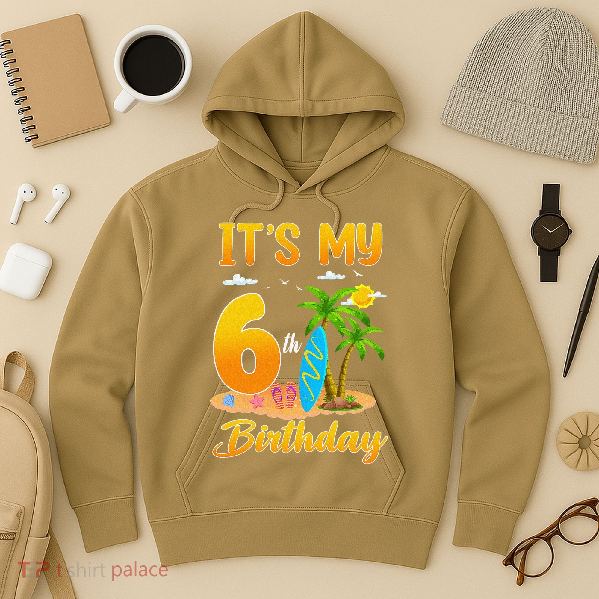 ItS My 6th Birthday Surfing Beach Theme 6 Year Old Hoodie