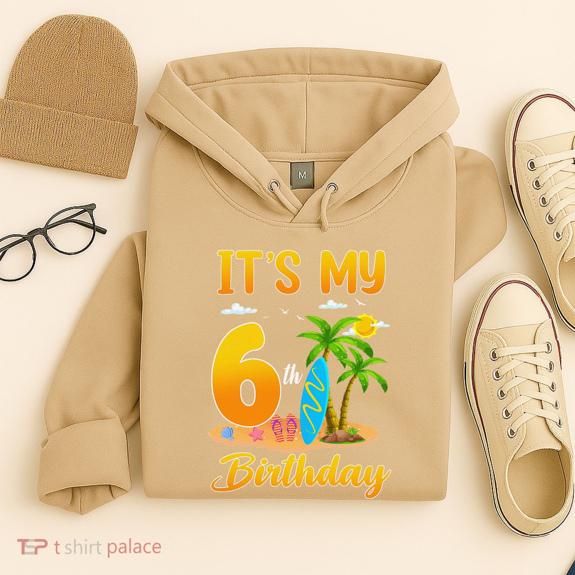 ItS My 6th Birthday Surfing Beach Theme 6 Year Old Hoodie