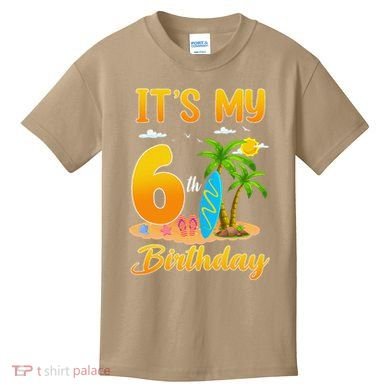 ItS My 6th Birthday Surfing Beach Theme 6 Year Old Kids T-Shirt