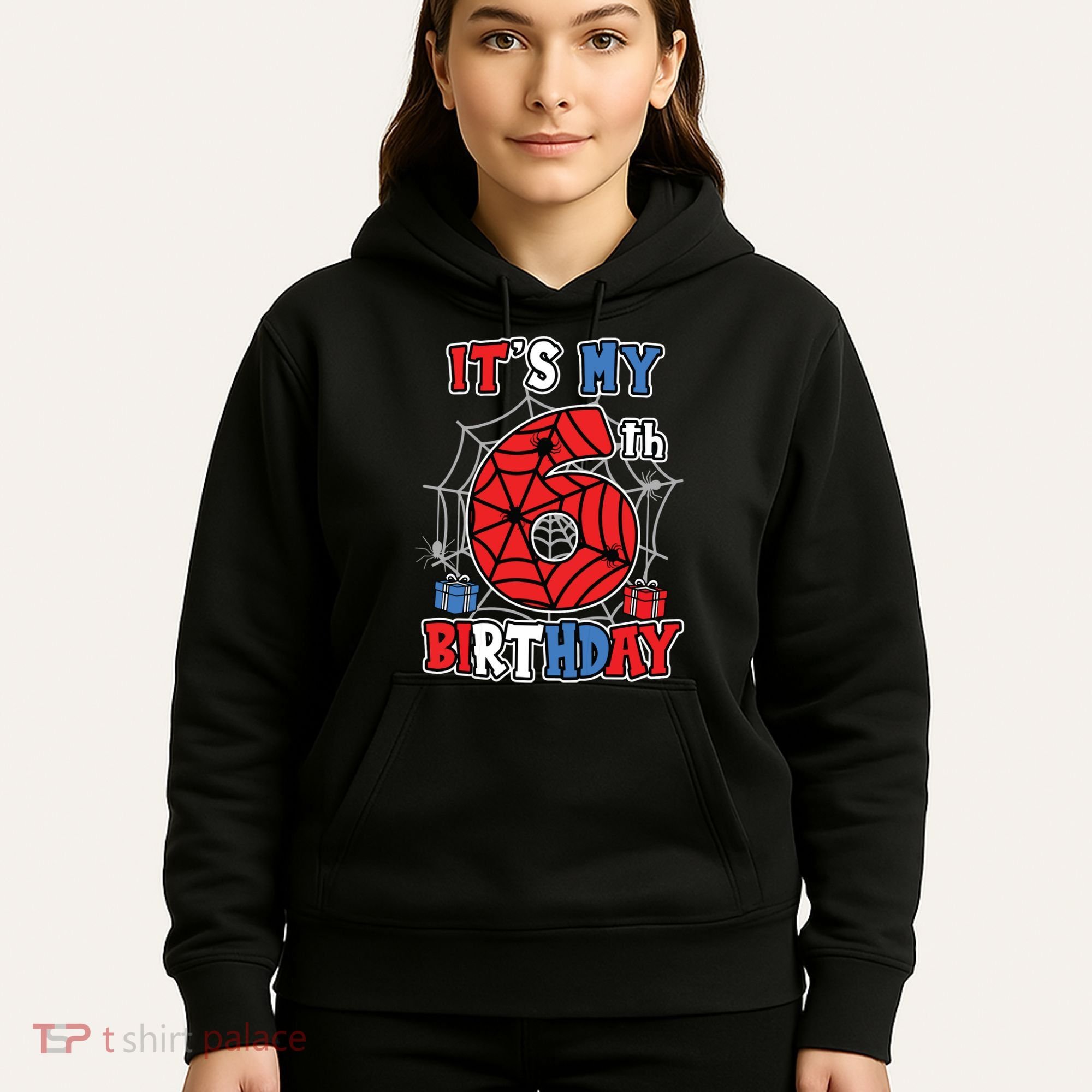 Its My 6th Birthday Spider Theme Party 6 Year Old Boy Hoodie