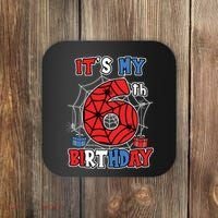 Its My 6th Birthday Spider Theme Party 6 Year Old Boy Coaster thumb 0