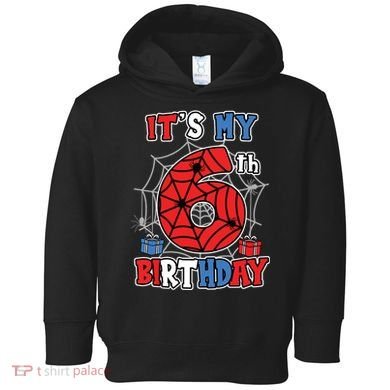 Its My 6th Birthday Spider Theme Party 6 Year Old Boy Toddler Hoodie