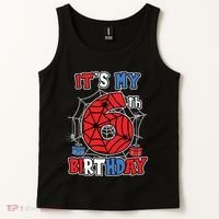 Its My 6th Birthday Spider Theme Party 6 Year Old Boy Tank Top thumb 2