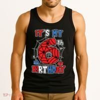 Its My 6th Birthday Spider Theme Party 6 Year Old Boy Tank Top thumb 3