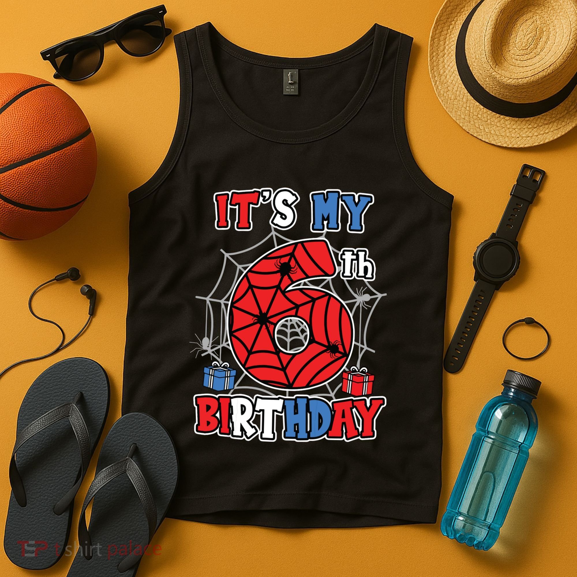 Its My 6th Birthday Spider Theme Party 6 Year Old Boy Tank Top