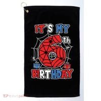 Its My 6th Birthday Spider Theme Party 6 Year Old Boy Golf Towel thumb 0