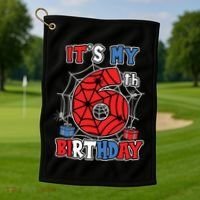 Its My 6th Birthday Spider Theme Party 6 Year Old Boy Golf Towel thumb 1