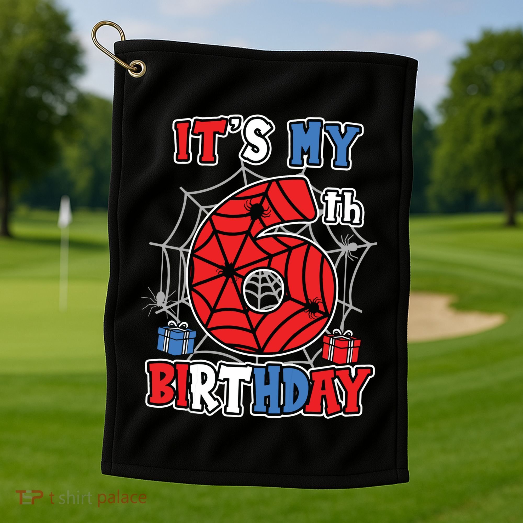 Its My 6th Birthday Spider Theme Party 6 Year Old Boy Golf Towel