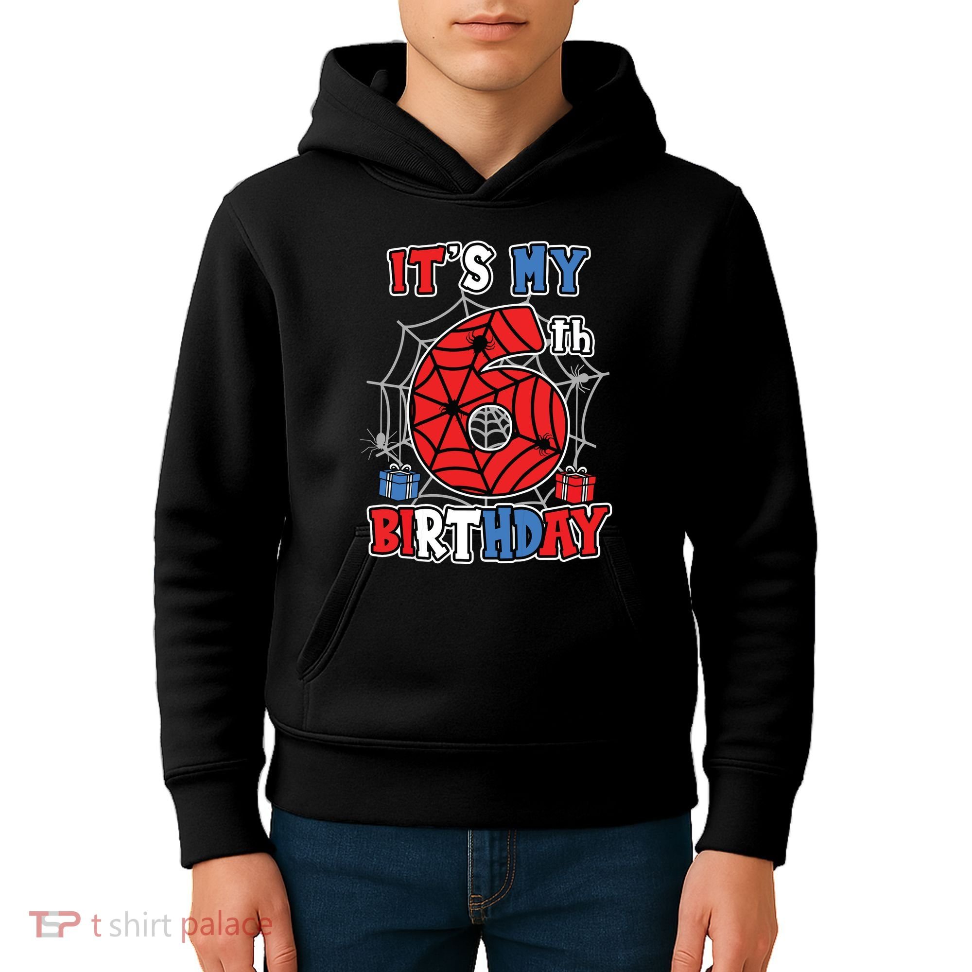 Its My 6th Birthday Spider Theme Party 6 Year Old Boy Kids Hoodie