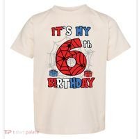 Its My 6th Birthday Spider Theme Party 6 Year Old Boy Toddler T-Shirt thumb 0