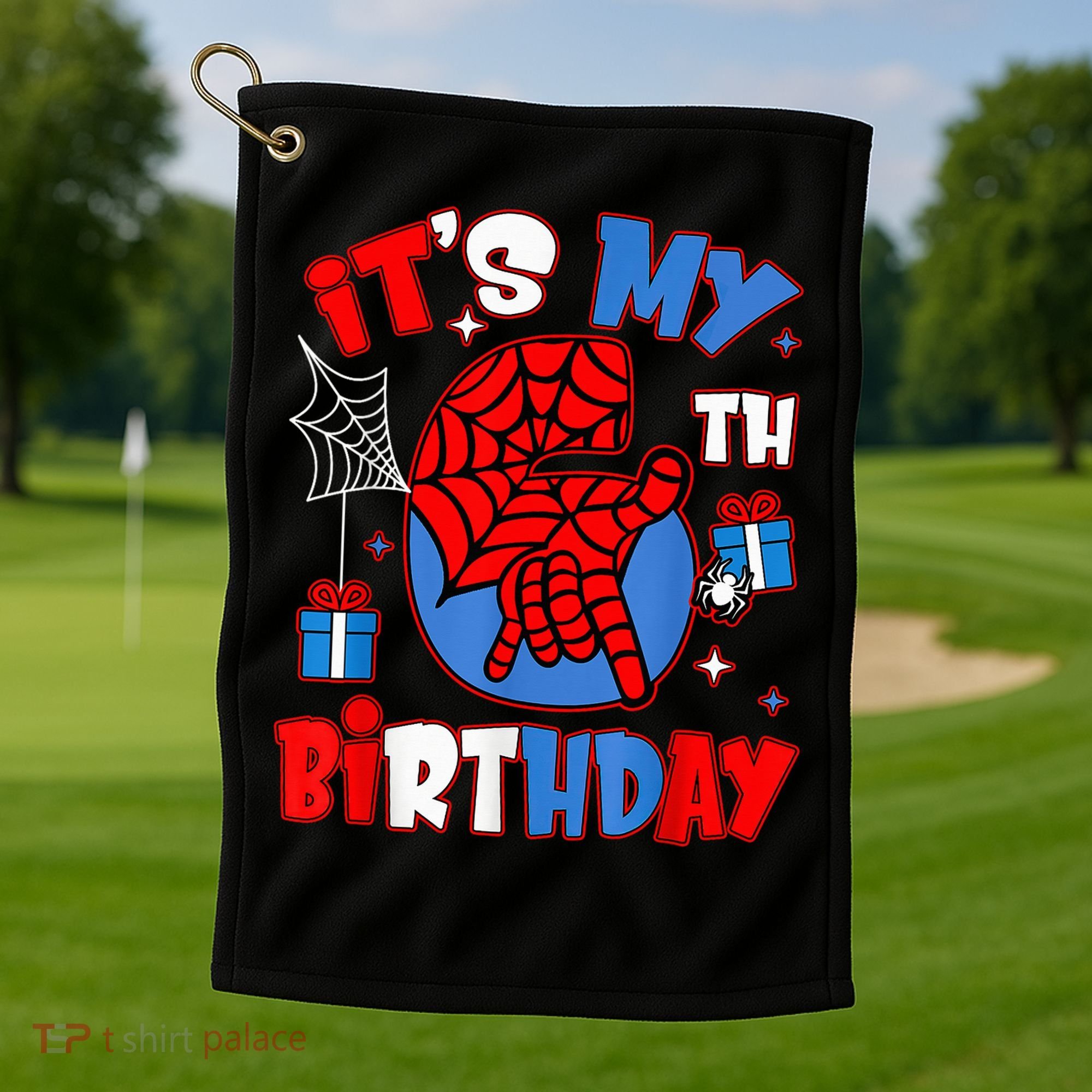 It'S My 6th Birthday Spider Theme Party Boy Birthday Present Golf Towel