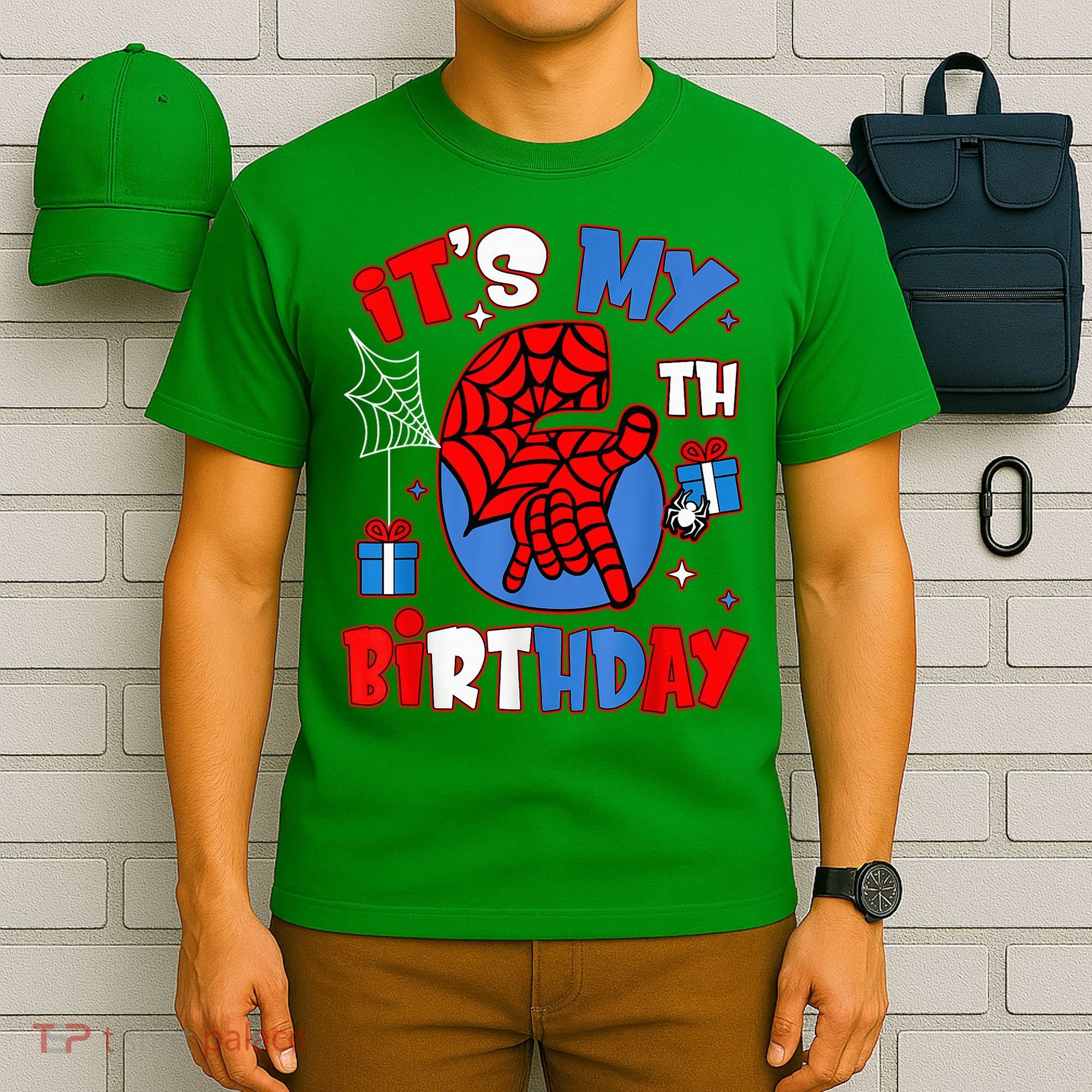 It'S My 6th Birthday Spider Theme Party Boy Birthday Present T-Shirt
