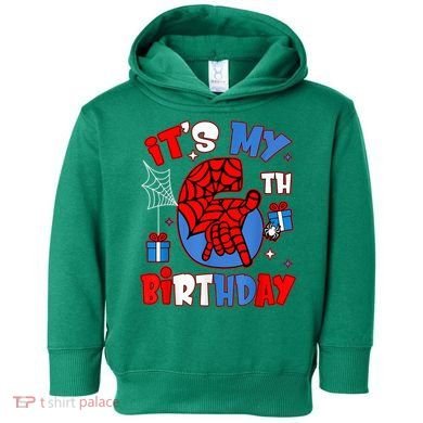 It'S My 6th Birthday Spider Theme Party Boy Birthday Present Toddler Hoodie