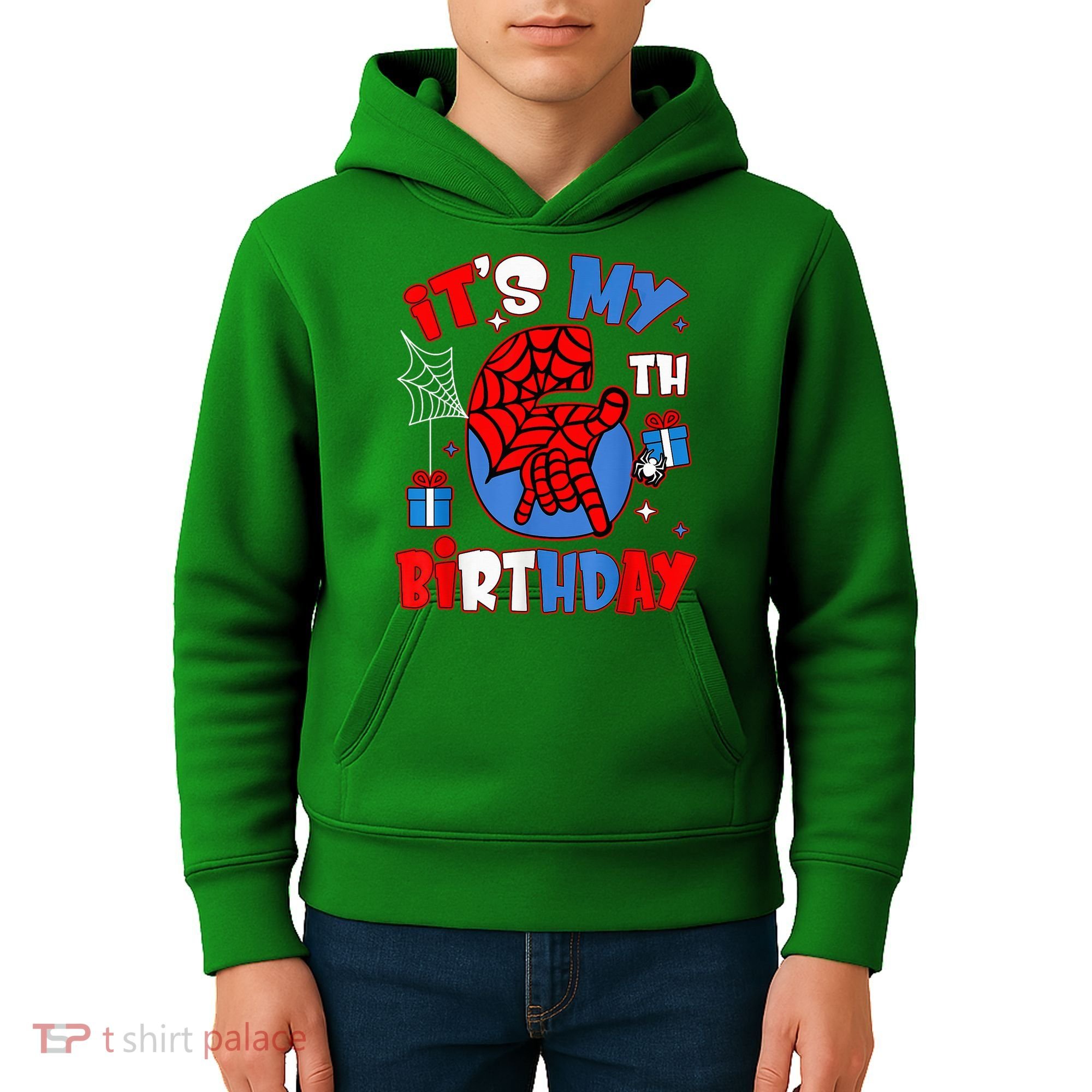 It'S My 6th Birthday Spider Theme Party Boy Birthday Present Kids Hoodie