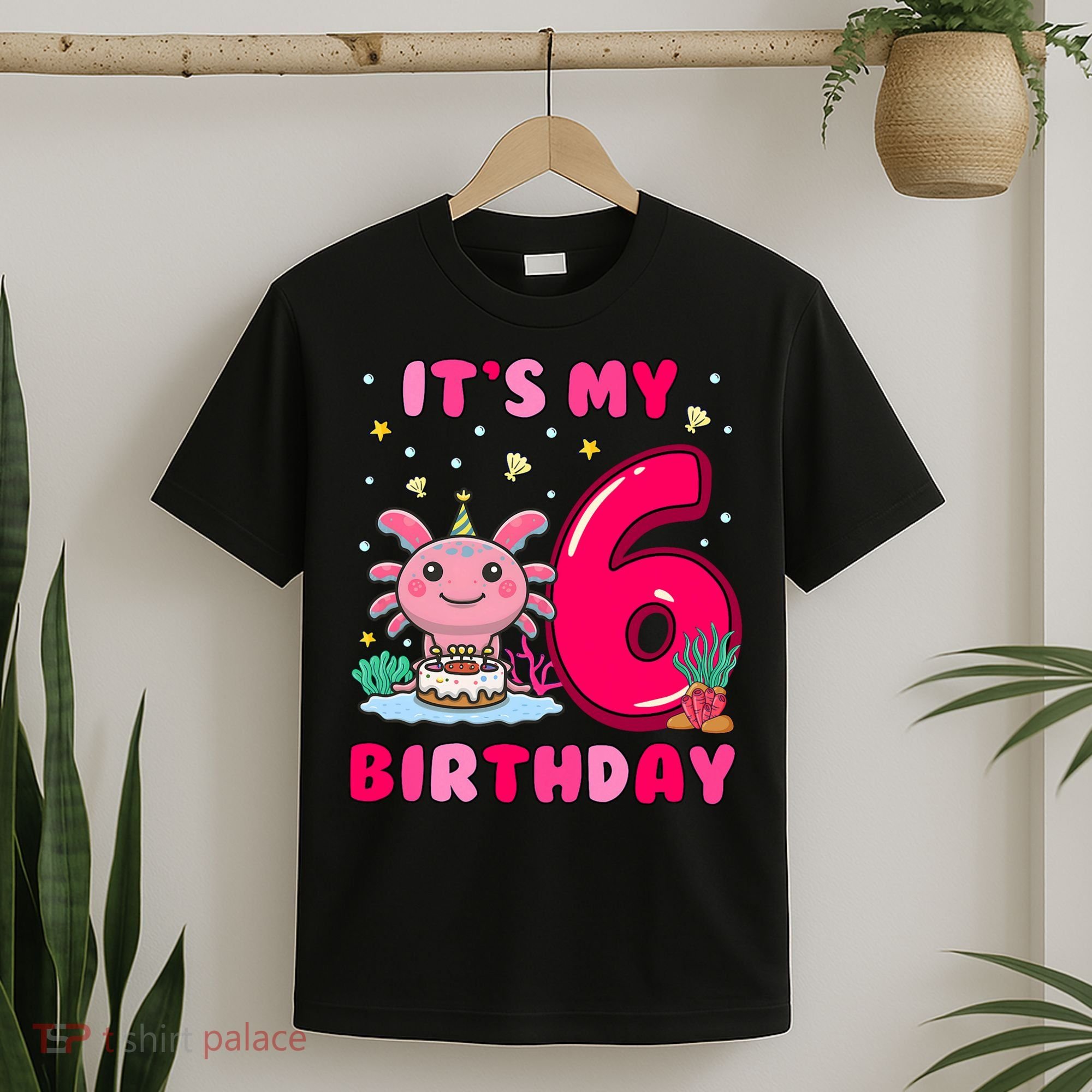 It's My 6th Birthday Girl 6 Years Old Birthday Axolotl T-Shirt