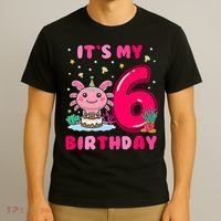 It's My 6th Birthday Girl 6 Years Old Birthday Axolotl T-Shirt thumb 3
