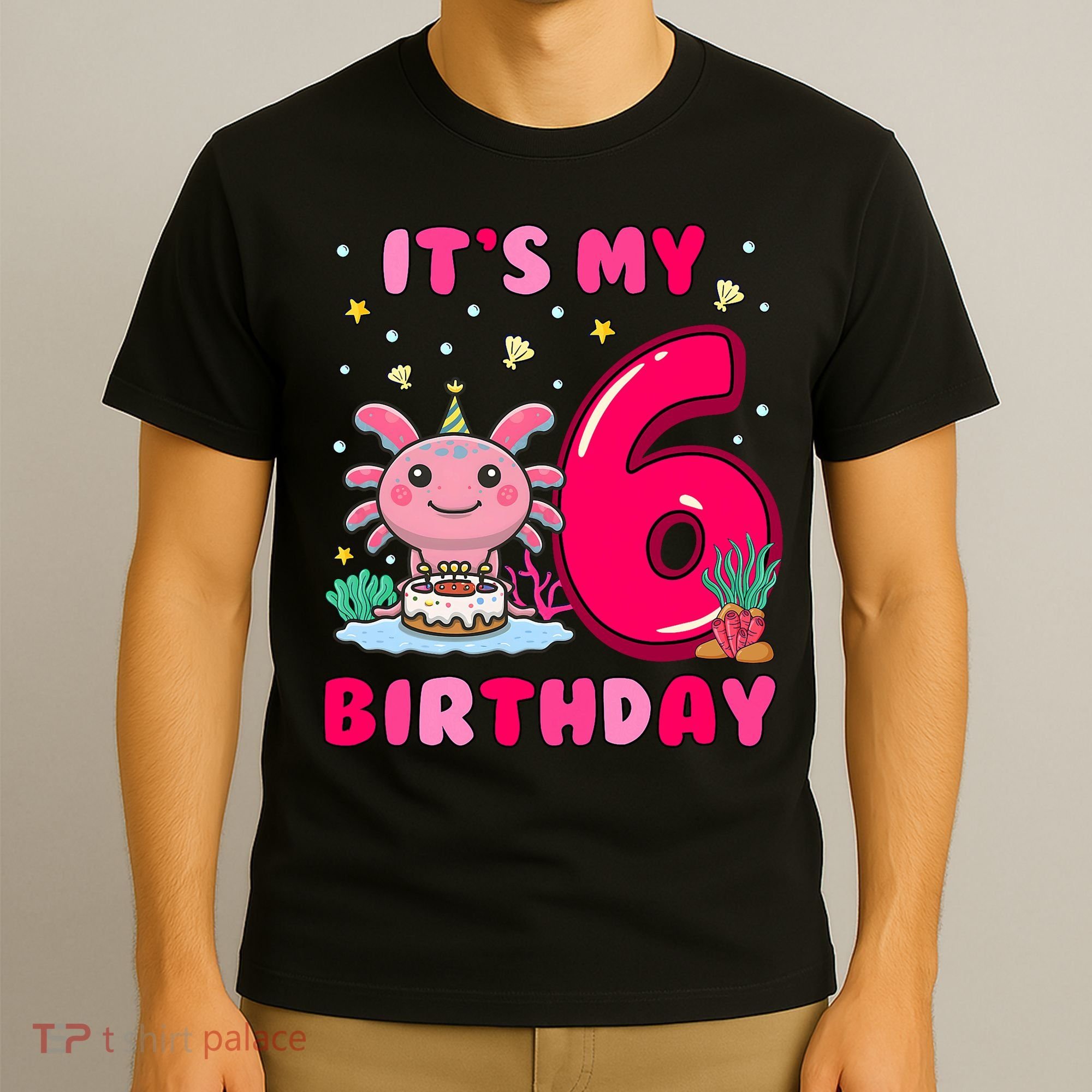 It's My 6th Birthday Girl 6 Years Old Birthday Axolotl T-Shirt
