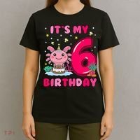 It's My 6th Birthday Girl 6 Years Old Birthday Axolotl T-Shirt thumb 4