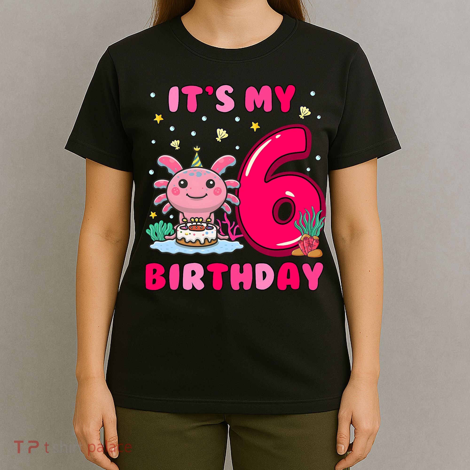 It's My 6th Birthday Girl 6 Years Old Birthday Axolotl T-Shirt