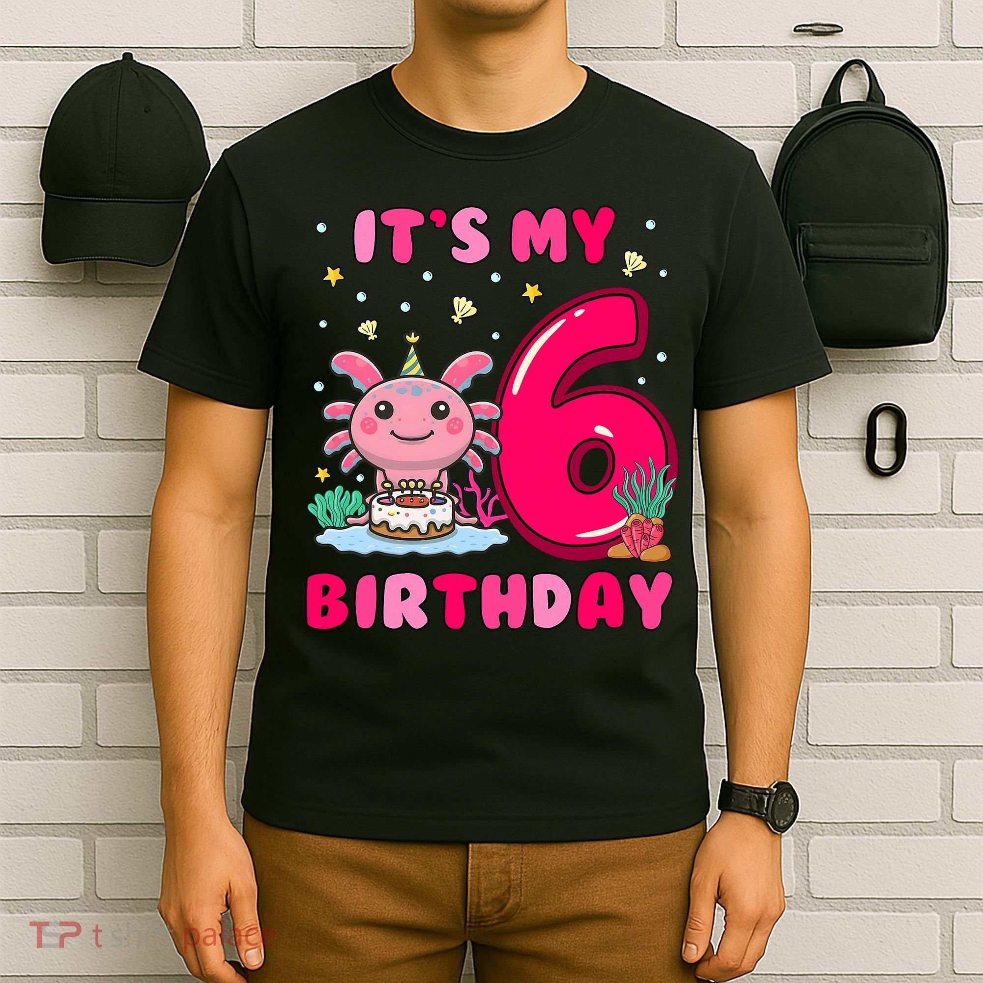 It's My 6th Birthday Girl 6 Years Old Birthday Axolotl T-Shirt
