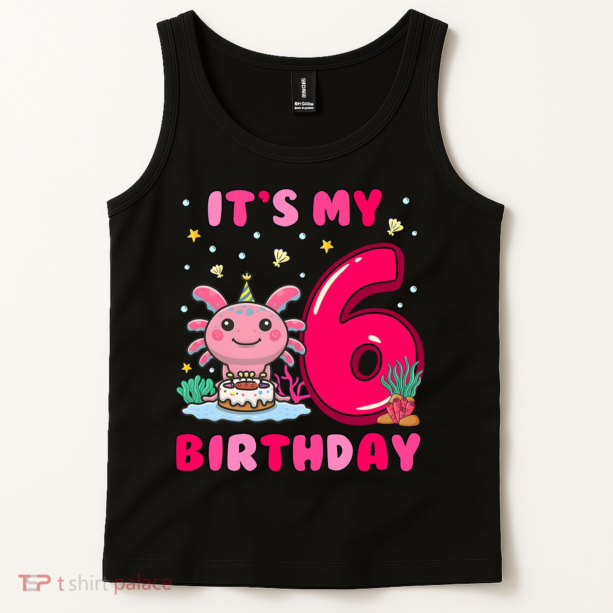 It's My 6th Birthday Girl 6 Years Old Birthday Axolotl Tank Top
