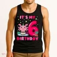 It's My 6th Birthday Girl 6 Years Old Birthday Axolotl Tank Top thumb 3
