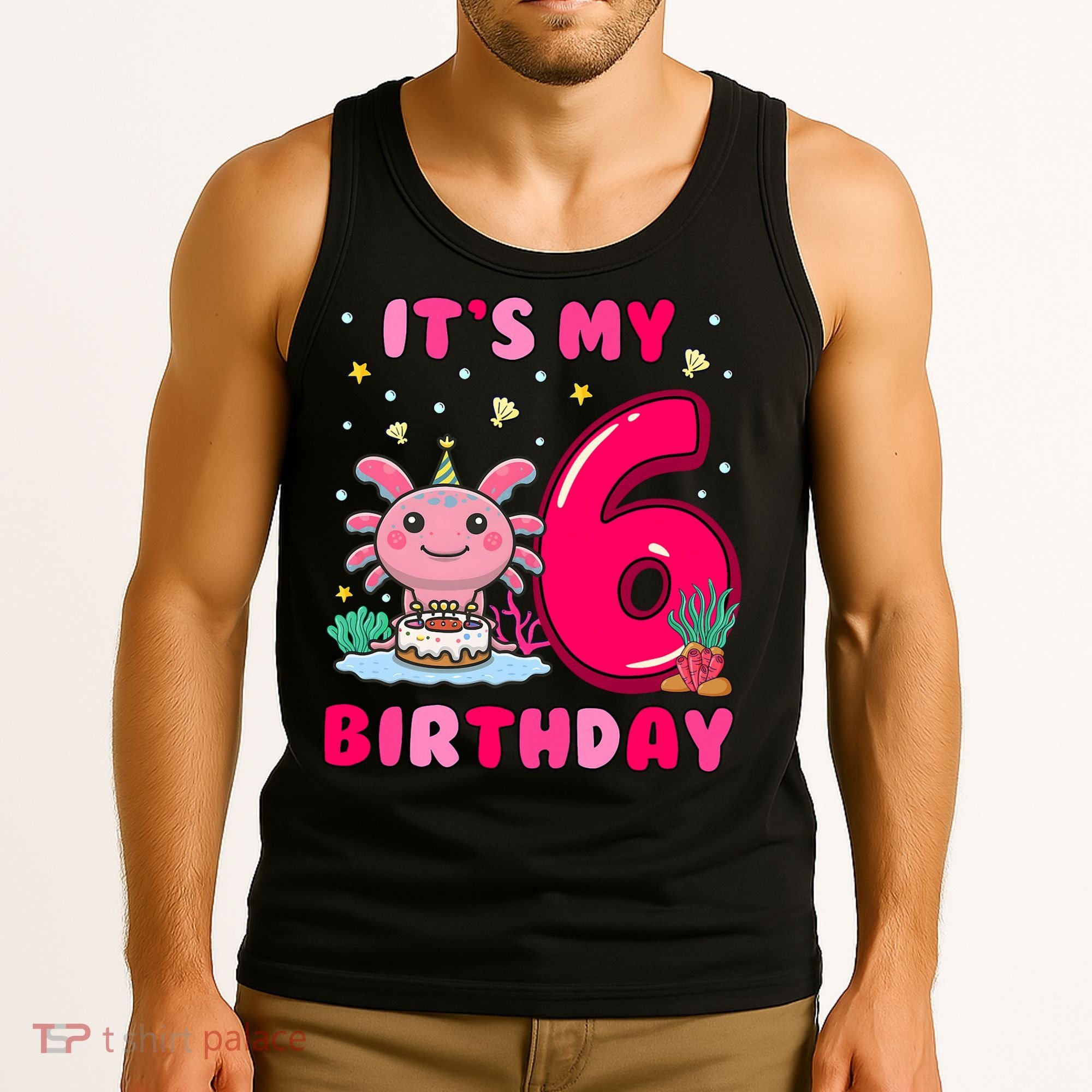 It's My 6th Birthday Girl 6 Years Old Birthday Axolotl Tank Top