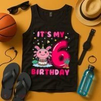 It's My 6th Birthday Girl 6 Years Old Birthday Axolotl Tank Top thumb 4