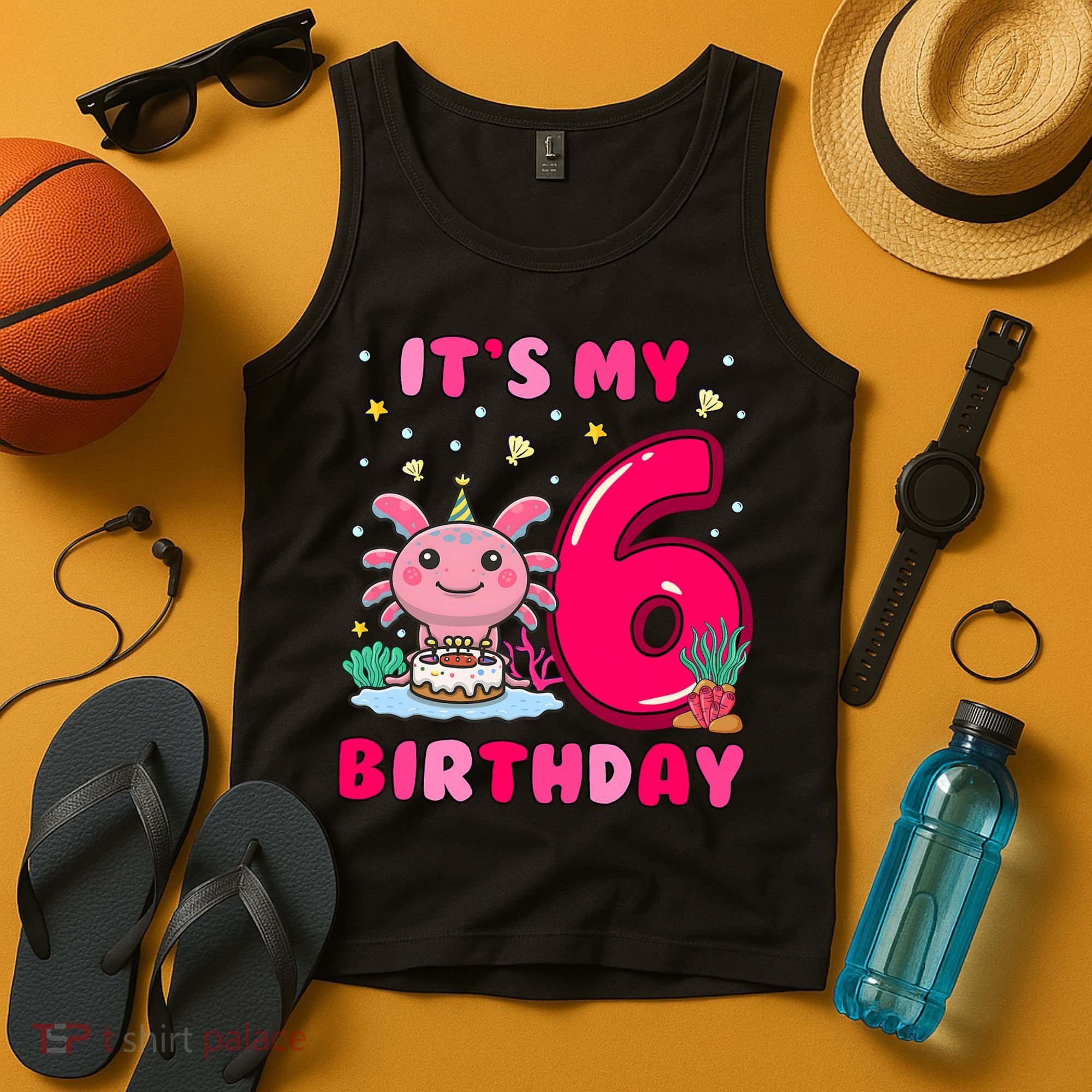 It's My 6th Birthday Girl 6 Years Old Birthday Axolotl Tank Top