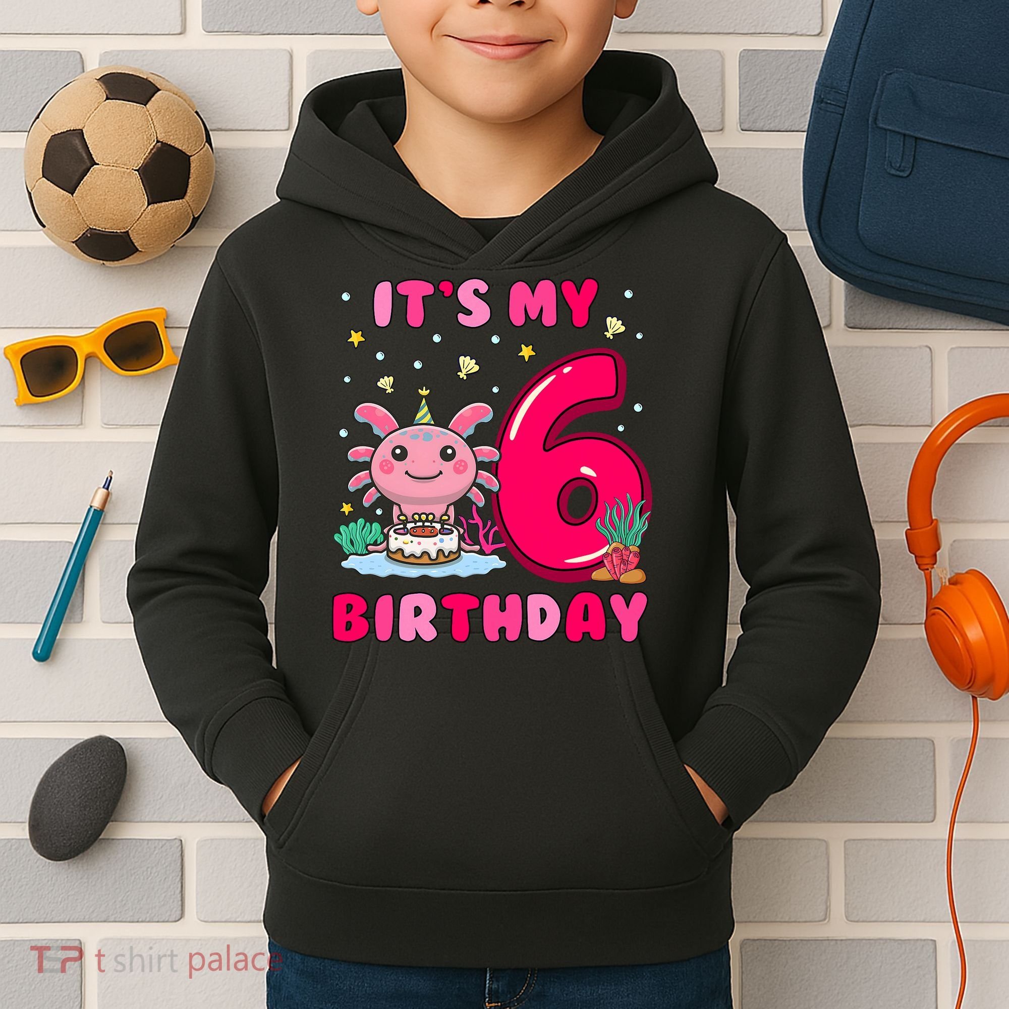 It's My 6th Birthday Girl 6 Years Old Birthday Axolotl Kids Hoodie