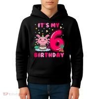 It's My 6th Birthday Girl 6 Years Old Birthday Axolotl Kids Hoodie thumb 4