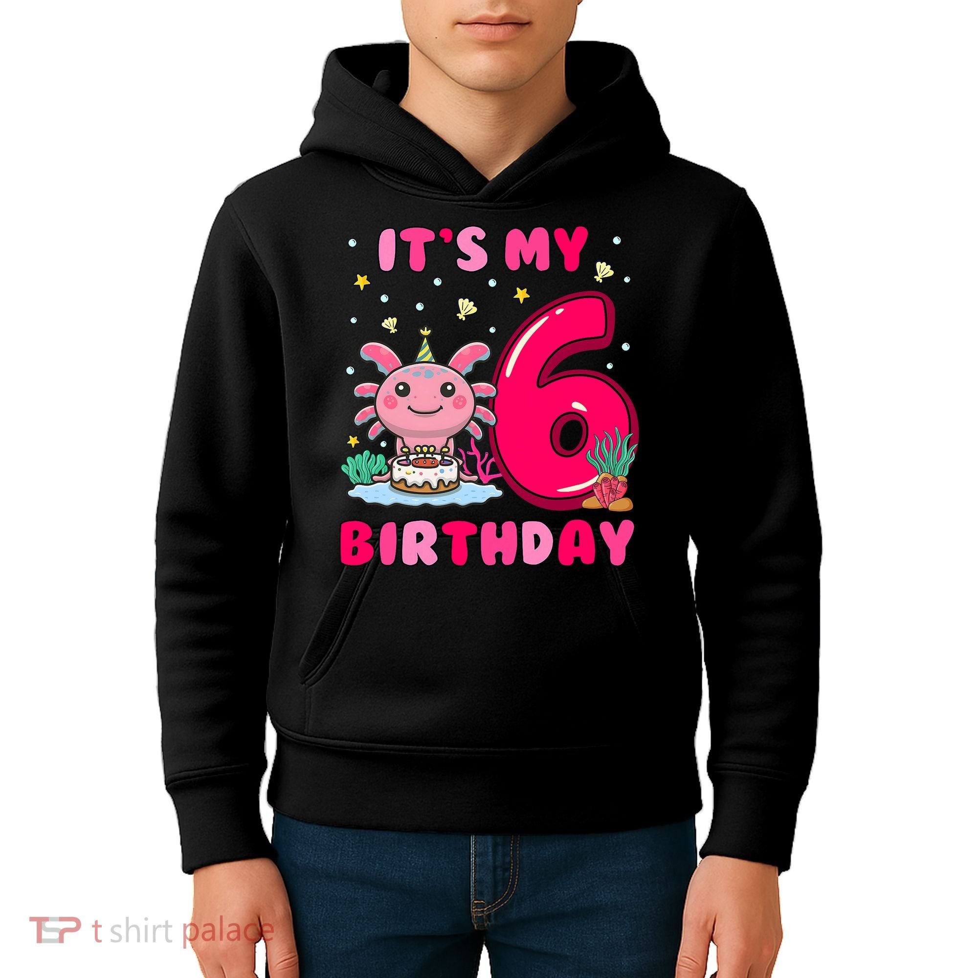 It's My 6th Birthday Girl 6 Years Old Birthday Axolotl Kids Hoodie