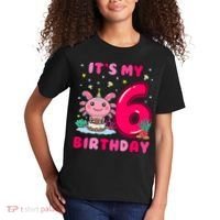 It's My 6th Birthday Girl 6 Years Old Birthday Axolotl Kids T-Shirt thumb 2
