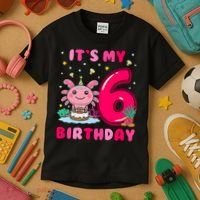 It's My 6th Birthday Girl 6 Years Old Birthday Axolotl Kids T-Shirt thumb 3