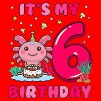 It's My 6th Birthday Girl 6 Years Old Birthday Axolotl Santa Hat thumb 1