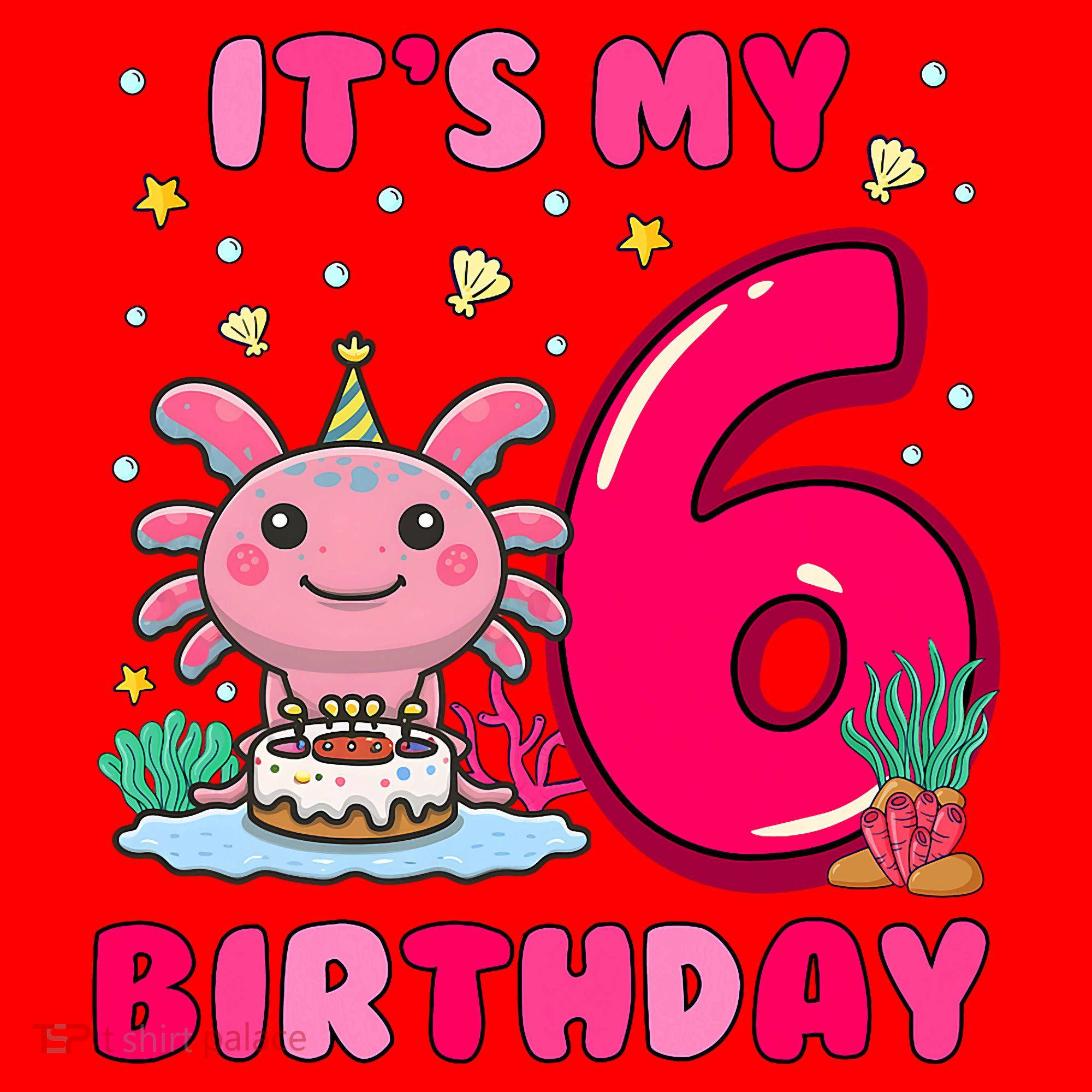 It's My 6th Birthday Girl 6 Years Old Birthday Axolotl Santa Hat