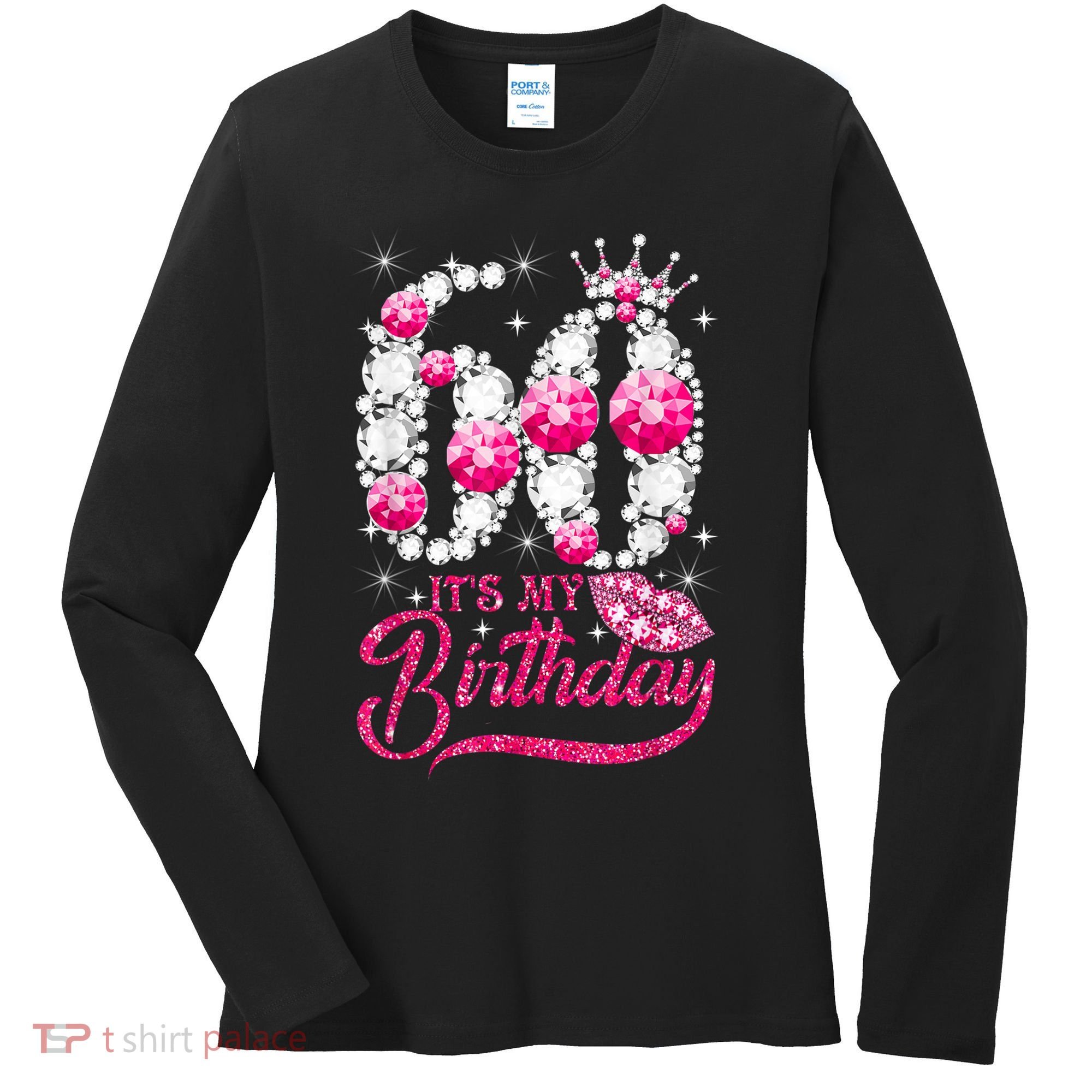 It's My 60th Birthday Cute Gift Queen 60 Years Old Shoes Crown Diamond Gift Women's Long Sleeve Shirt
