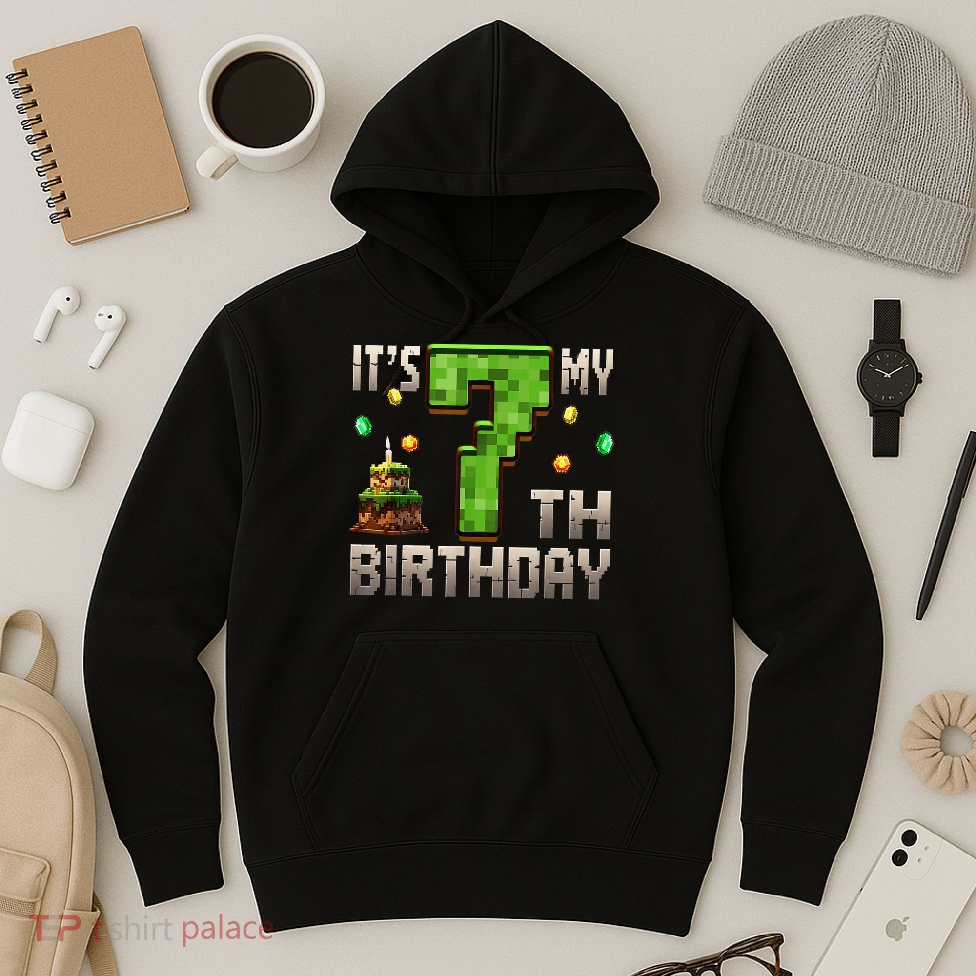 It'S My 7th Birthday 7 Year Old Gamer Pixel Birthday Boy Hoodie