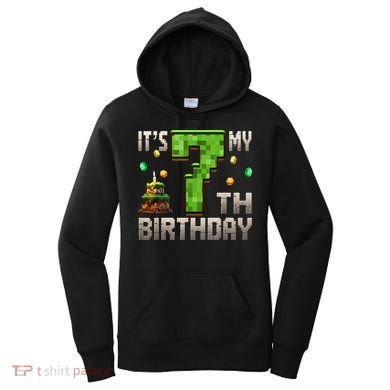 It'S My 7th Birthday 7 Year Old Gamer Pixel Birthday Boy Women's Hoodie