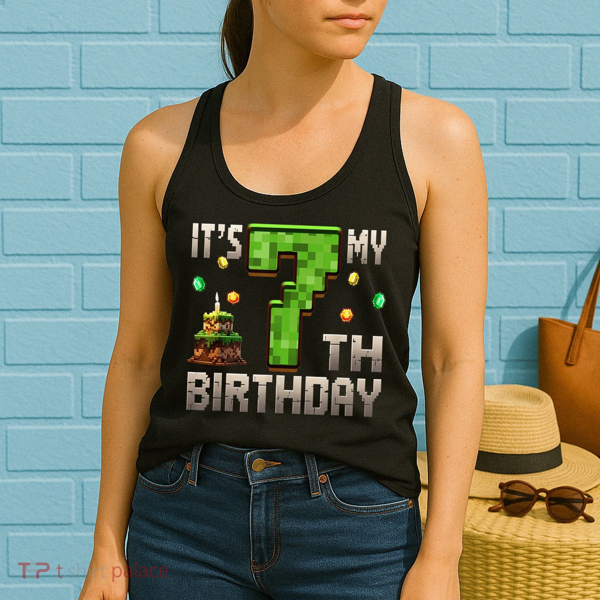 It'S My 7th Birthday 7 Year Old Gamer Pixel Birthday Boy Women's Tank Top