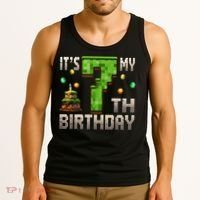It'S My 7th Birthday 7 Year Old Gamer Pixel Birthday Boy Tank Top thumb 3