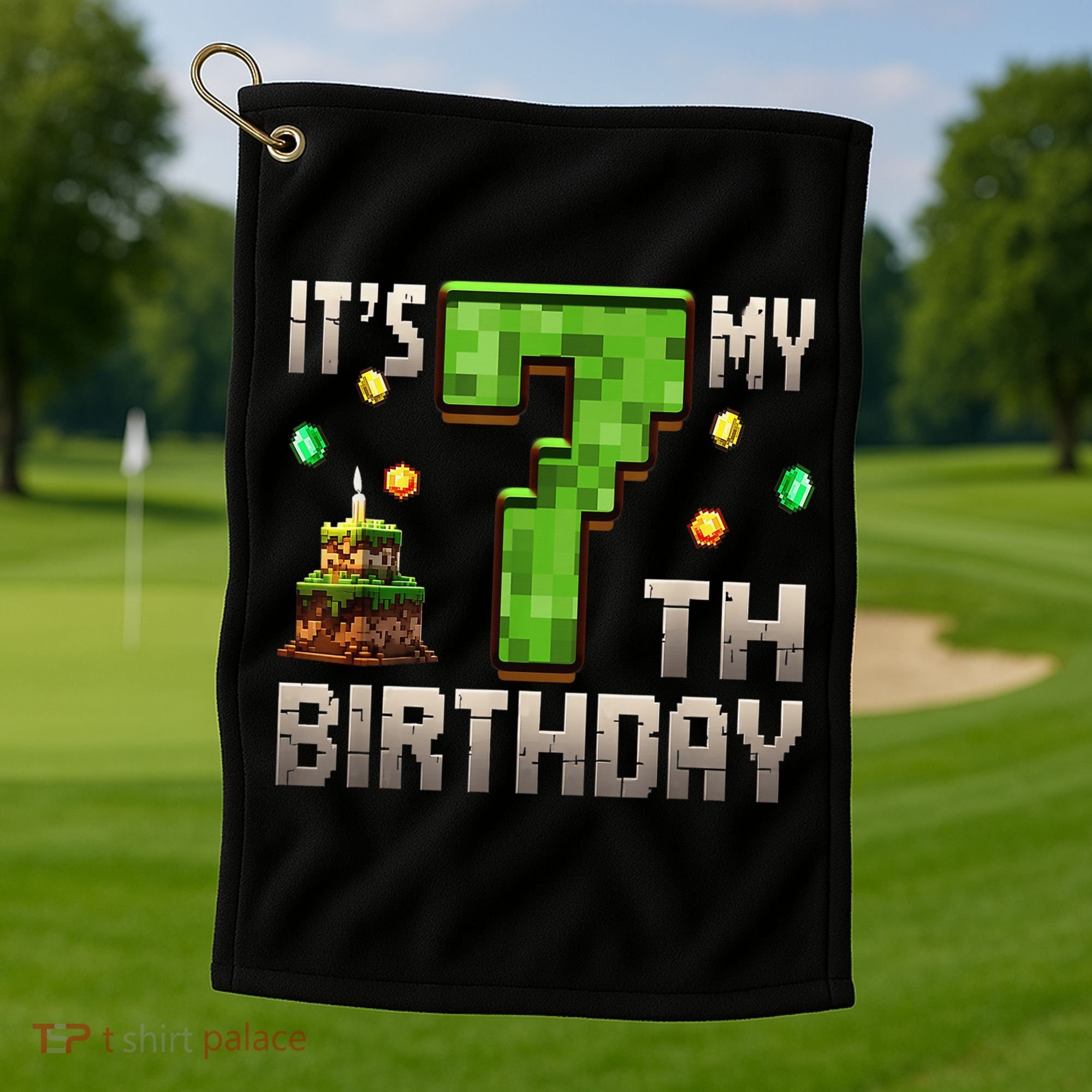 It'S My 7th Birthday 7 Year Old Gamer Pixel Birthday Boy Golf Towel