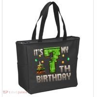 It'S My 7th Birthday 7 Year Old Gamer Pixel Birthday Boy Tote Bag thumb 2