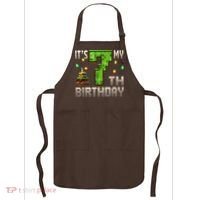 It'S My 7th Birthday 7 Year Old Gamer Pixel Birthday Boy Apron thumb 0