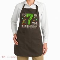 It'S My 7th Birthday 7 Year Old Gamer Pixel Birthday Boy Apron thumb 2