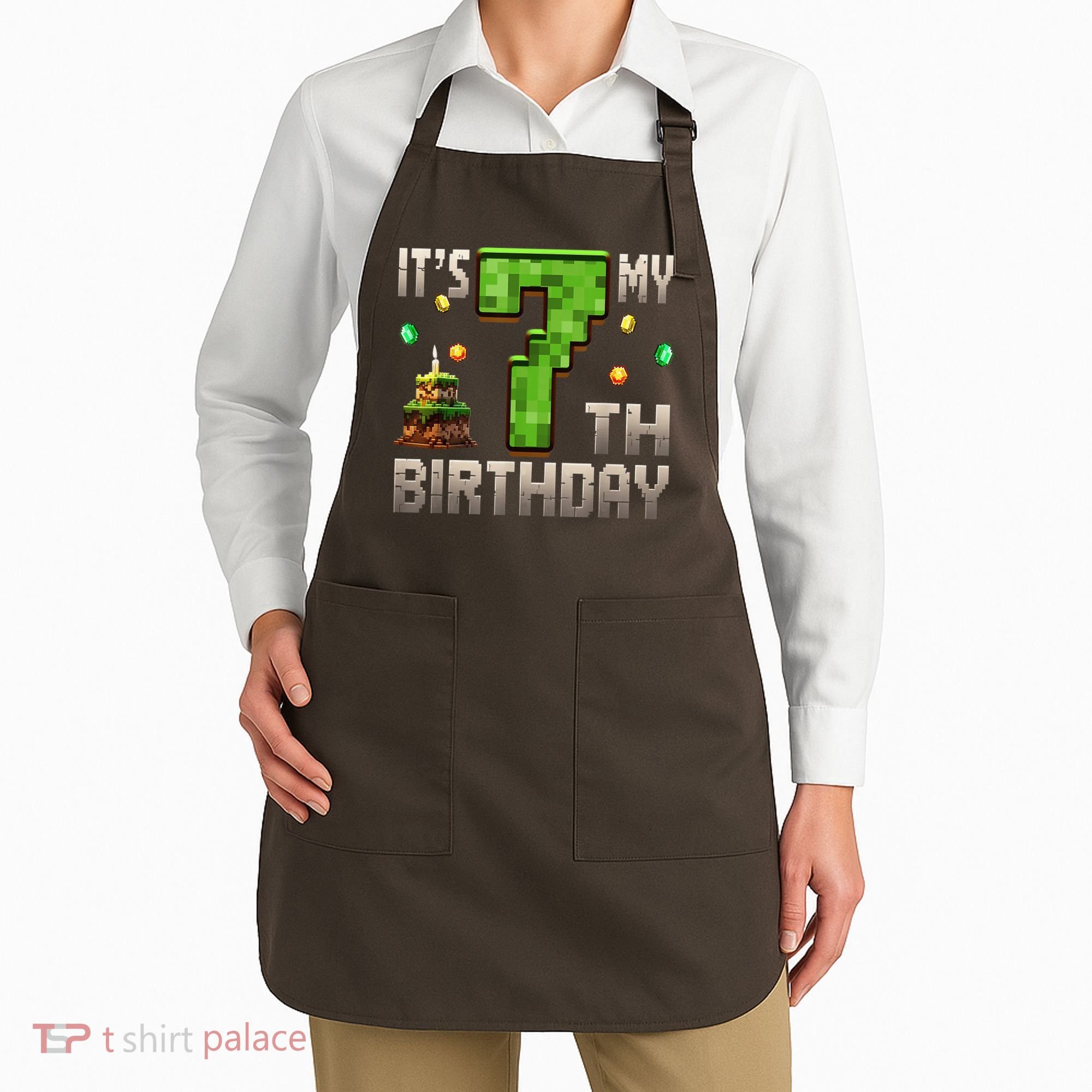 It'S My 7th Birthday 7 Year Old Gamer Pixel Birthday Boy Apron